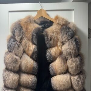 Luxurious Tan and Gray Fur Coat